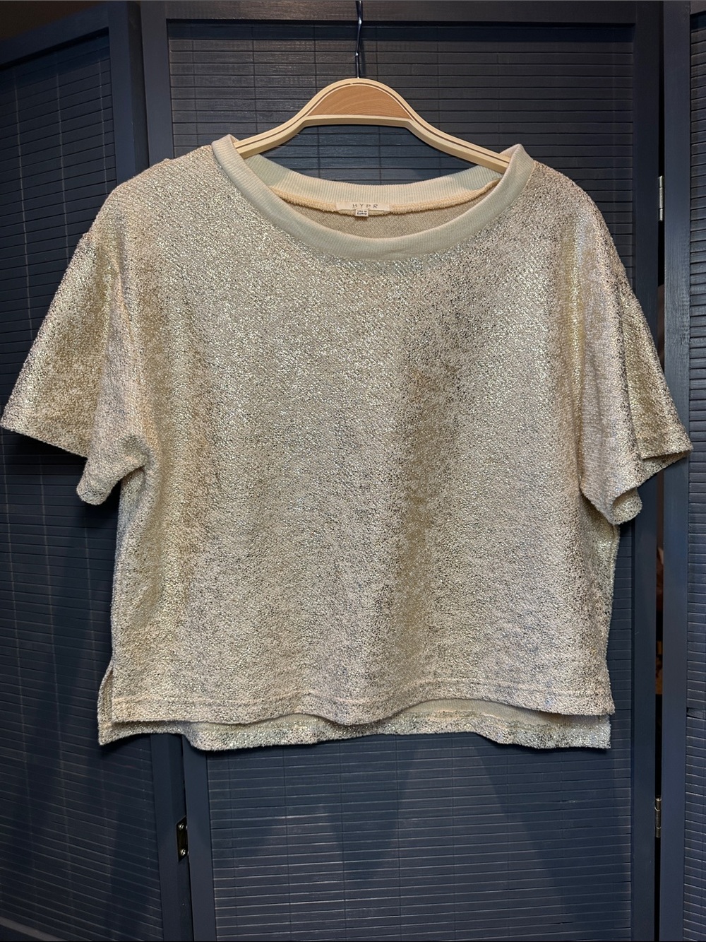 HYPR Metallic Short Sleeve Crewneck Top - Champagne